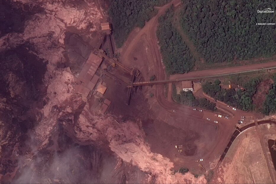 As imagens do antes e depois do colapso da barragem em Brumadinho no Brasil