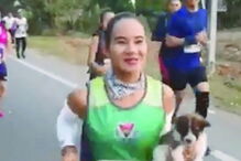 Carrega cachorro perdido e faz maratona a dois