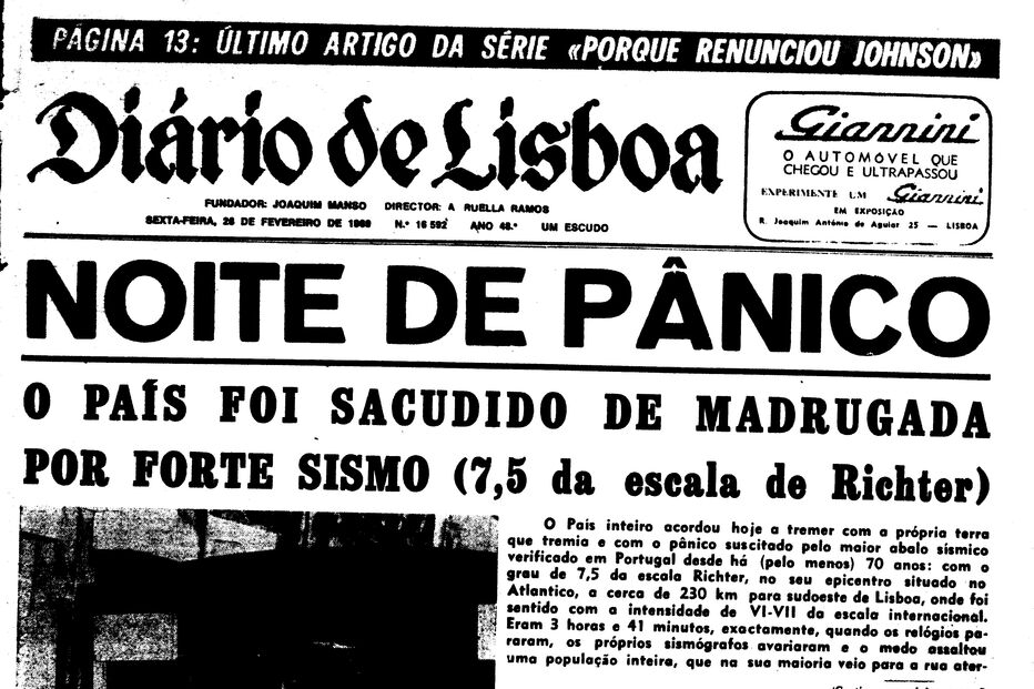 Capa do jornal Diário de Lisboa em 1969