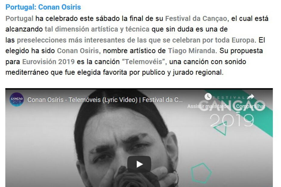 RTVE fala da canção de Conan Osíris como 