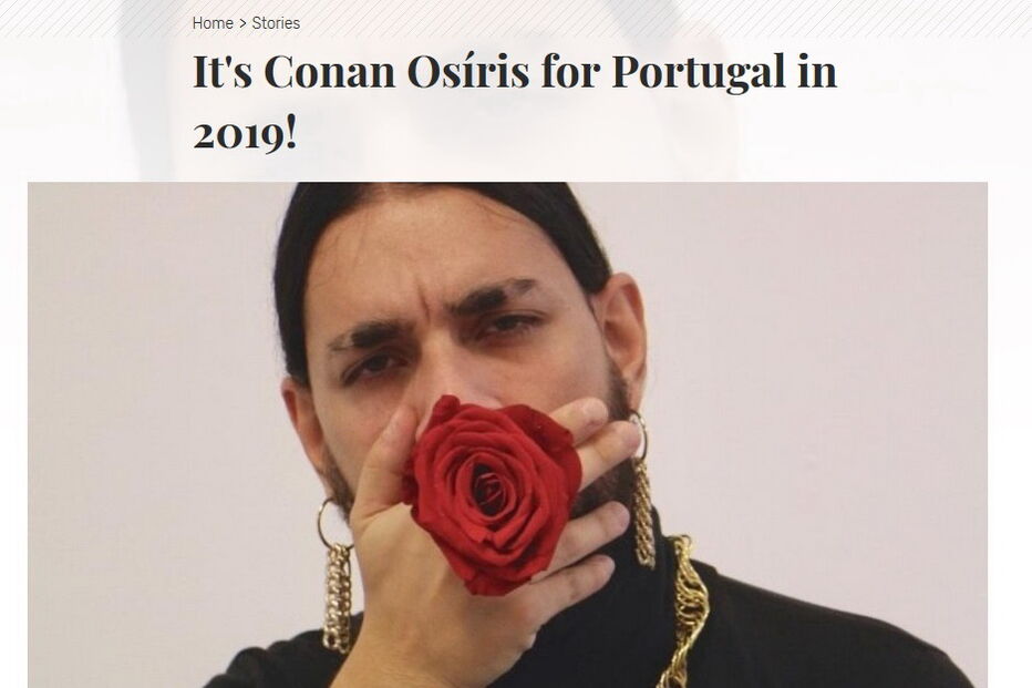 O site Eurovision.tv destaca a vitória de Conan Osíris no Festival da Canção 2019