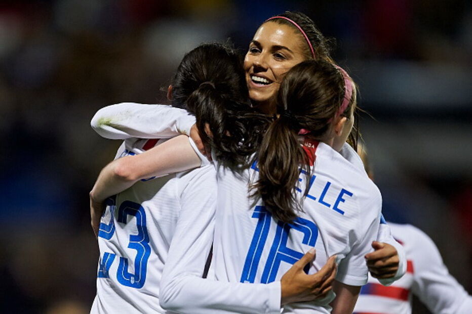 Seleção feminina de futebol dos EUA, num jogo disputado em 2018