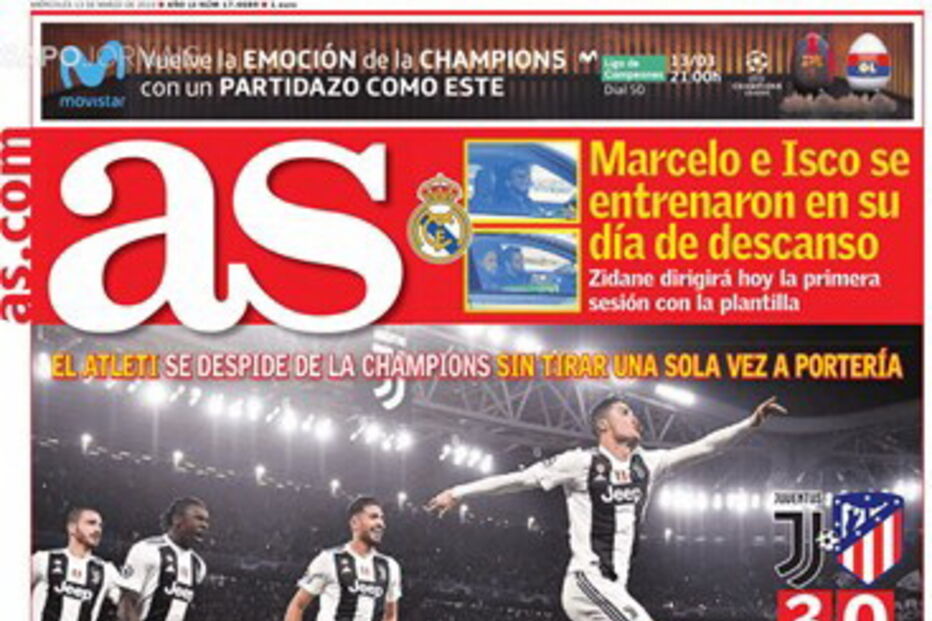 Capa do jornal espanhol 'As' 
