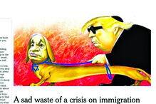 O cartoon que retrata a relação entre o presidente norte-americano Donald Trump e o primeiro-ministro israelita Benjamin Netanyahu 