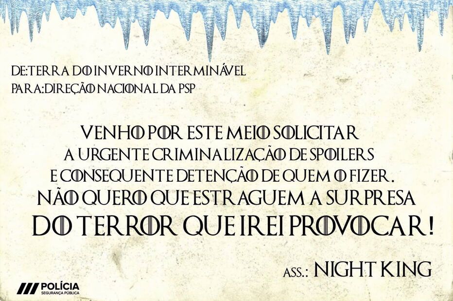 Publicação da PSP sobre a 'Guerra dos Tronos'