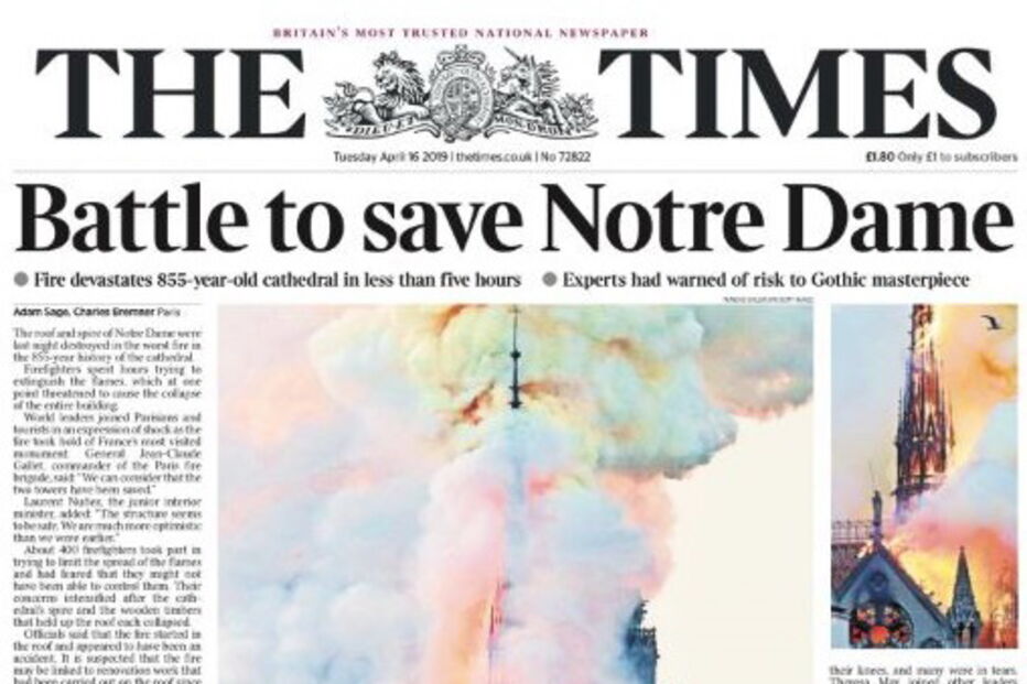 Capas dos jornais internacionais dão destaque ao incêndio na Notre-Dame