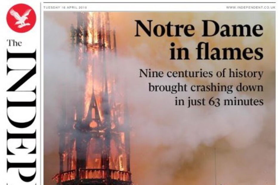 Capas dos jornais internacionais dão destaque ao incêndio na Notre-Dame