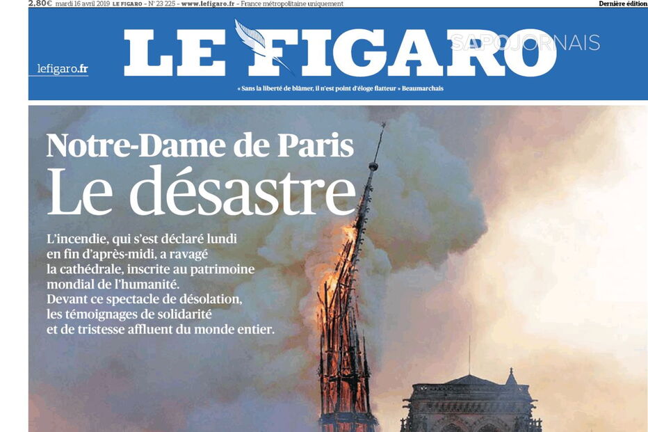 Capas dos jornais internacionais dão destaque ao incêndio na Notre-Dame