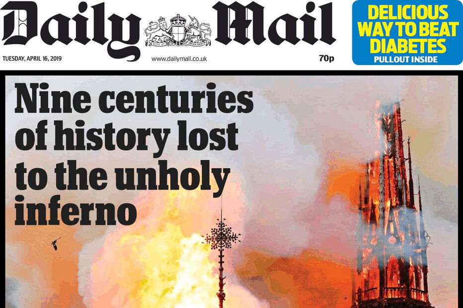 Capas dos jornais internacionais dão destaque ao incêndio na Notre-Dame