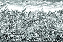 Um sismo, seguido de maremoto, durante a manhã de 1 de novembro de 1755, destruiu quase por completo a cidade de Lisboa. A zona da Baixa foi a mais afetada  