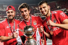 Equipa do Benfica ergue taça do título no relvado do Estádio da Luz