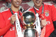 Equipa do Benfica ergue taça do título no relvado do Estádio da Luz