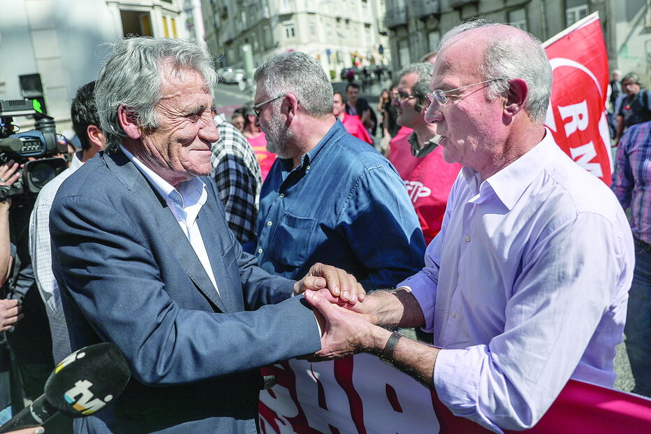 Jerónimo de Sousa , secretário-geral do PCP, e Arménio Carlos, da CGTP,  que cumpriu ontem em Lisboa o último 1º de Maio como líder desta central sindical