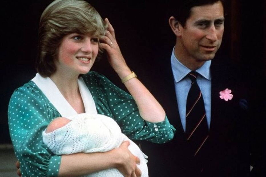 Princesa Diana com o príncipe Carlos e o príncipe William