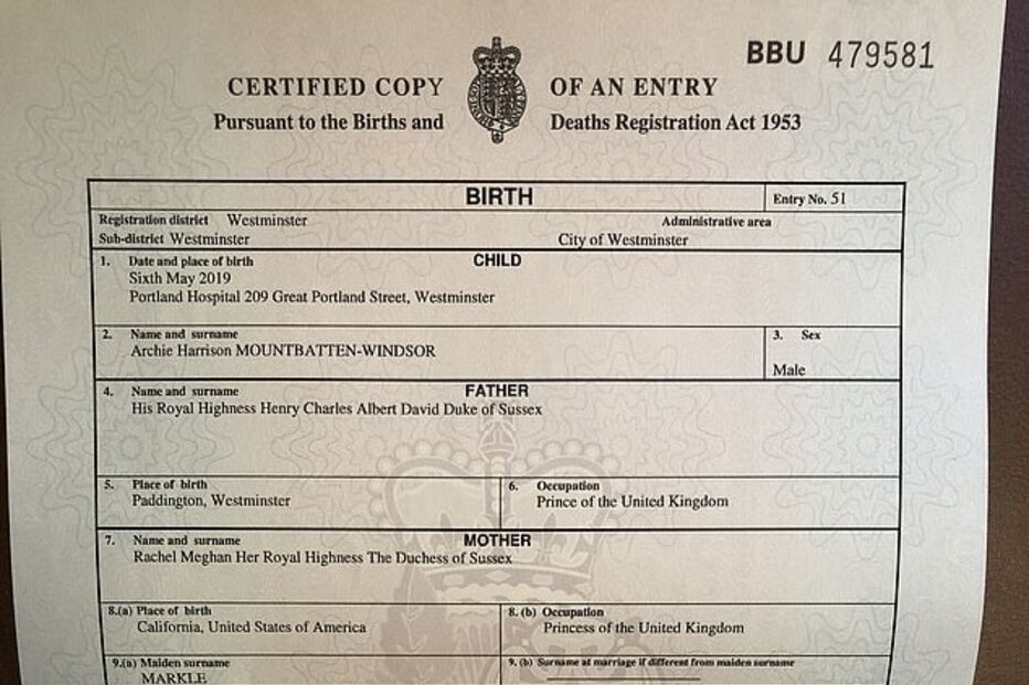 certidão Archie, Meghan 