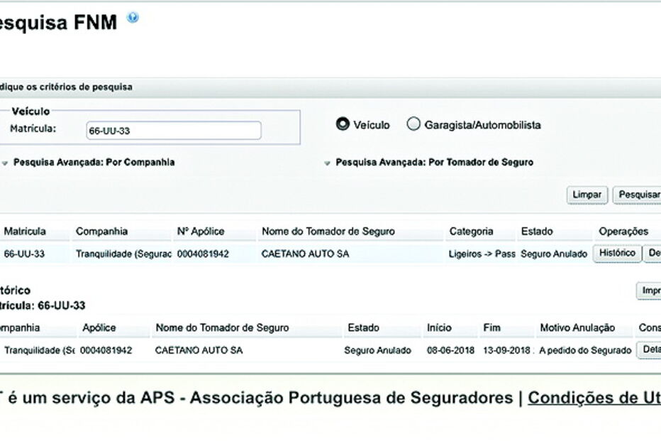 Dados da BASE consultada pelas seguradoras