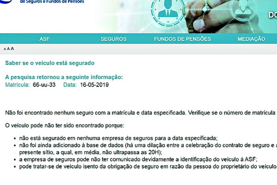 A pesquisa feita na página oficial da Autoridade de Supervisão de seguros