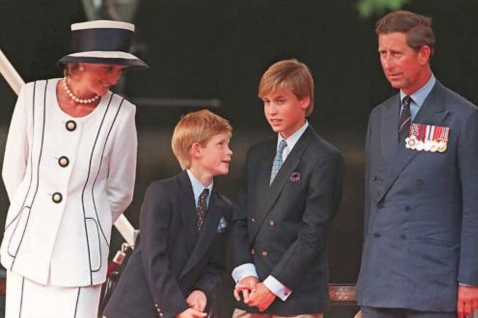 Princesa Diana com os filhos, Harry e William, e o marido, Príncipe Carlos