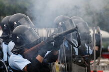 Manifestantes em Hong Kong