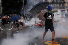 Manifestantes em Hong Kong