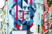 Memórias fabris na baixa de Coimbra, nas Escadas de São Bartolomeu, pelo artista João Samina