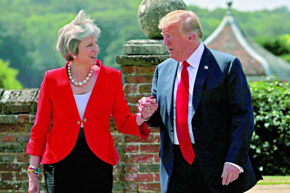 Trump com a primeira-ministra Theresa May, durante a primeira visita ao Reino Unido, em julho de 2018