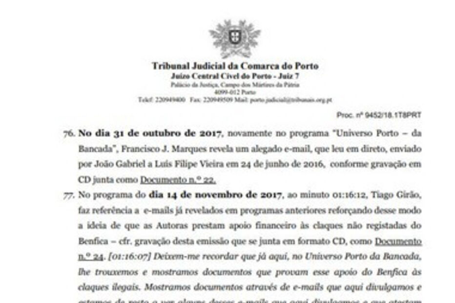 Leia o acórdão que condenou o FC Porto ao pagamento de dois milhões de euros no caso dos emails