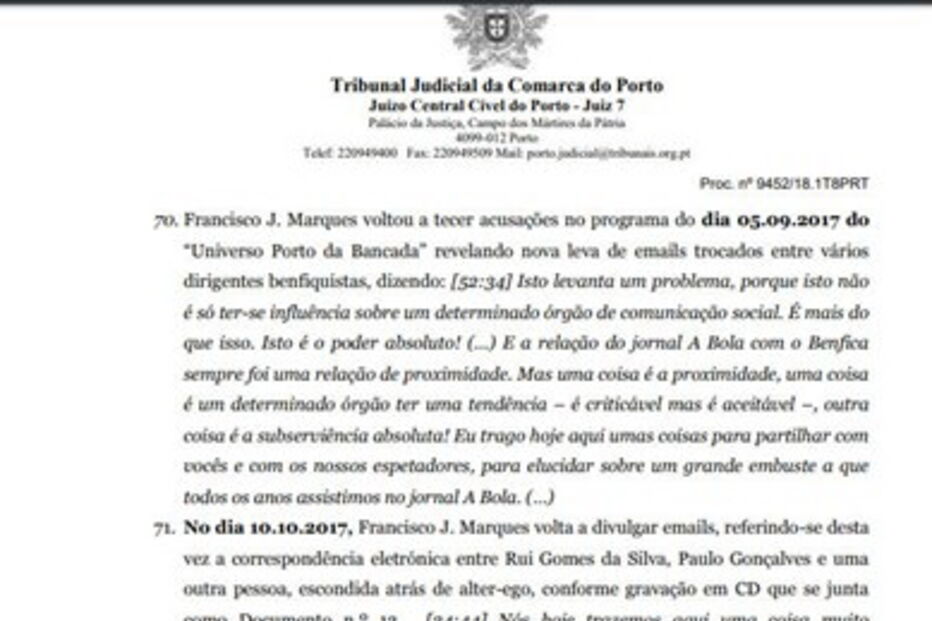 Leia o acórdão que condenou o FC Porto ao pagamento de dois milhões de euros no caso dos emails