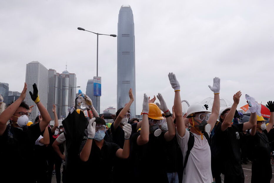 Manifestantes em Hong Kong