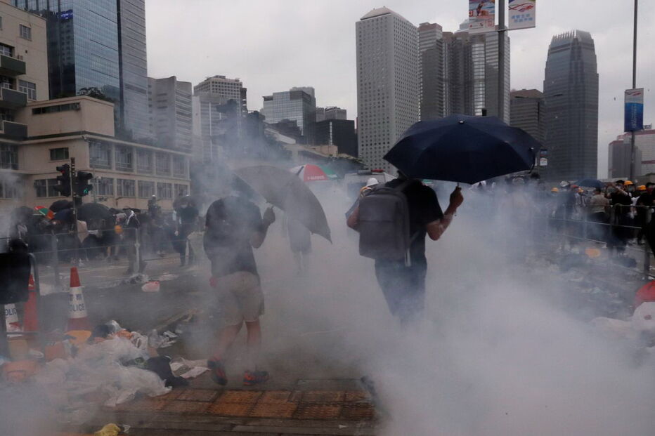 Manifestantes em Hong Kong