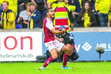 Ricardo Horta celebra após ter marcado o terceiro golo da equipa do Sp. Braga, no jogo de ontem, diante do Brondby 