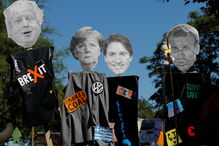 Manifestantes em protestos contra a Cimeira do G7