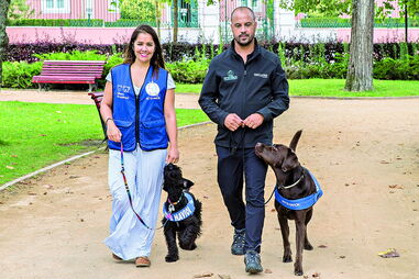 Psicóloga Joana Dias com a cadela Cuca e Pedro Paiva com o cão Armstrong