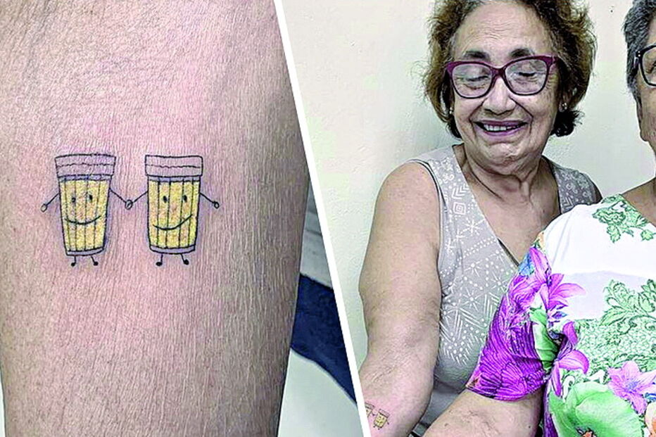 Amigas escolhem imagem de dois copos de cerveja