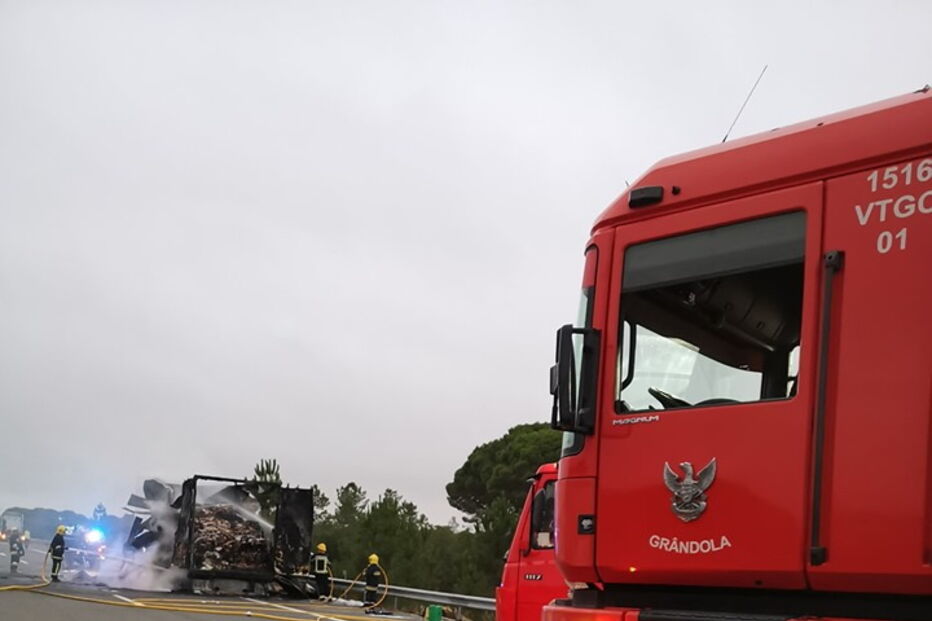 Chamas destroem camião na A2 em Grândola