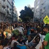 Ativistas acampados em frente ao Banco de Portugal em Lisboa para protesto contra a crise climática