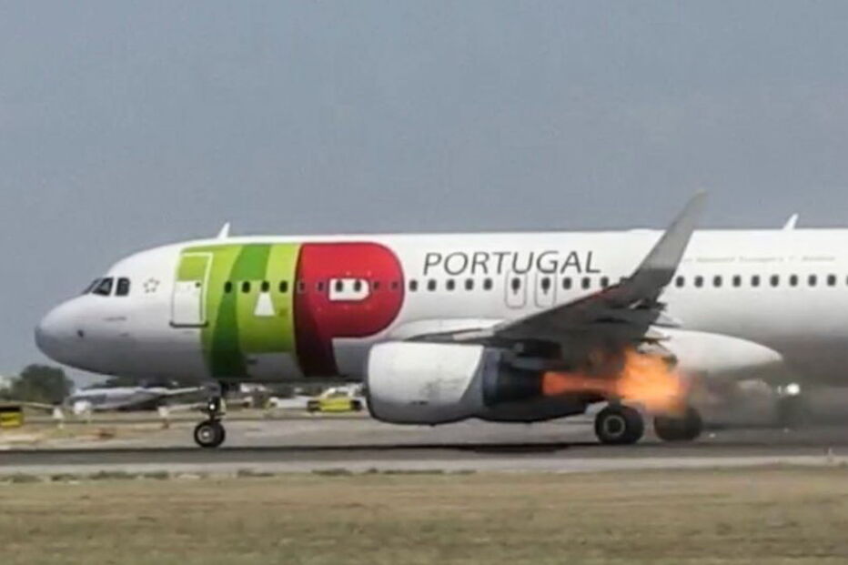 Momento da explosão de motor num avião da TAP