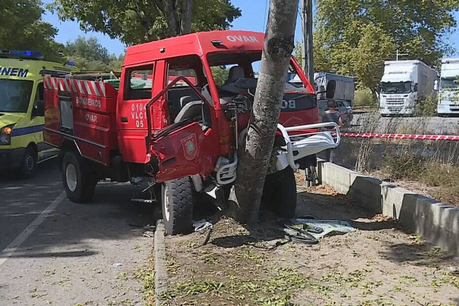 Quatro bombeiros feridos em colisão contra árvore