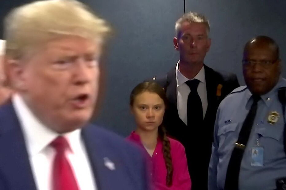 O olhar de desaprovação de Greta Thunberg para Trump na Cimeira pelo Clima