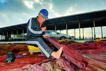 Pescadores deixaram de poder capturar sardinha. Agora, dedicam-se às redes 