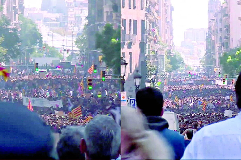 Milhares de pessoas desfilaram em Barcelona de forma pacífica para contestar, pelo quarto dia seguido, a sentença que condenou nove líderes separatistas a penas de cadeia 
