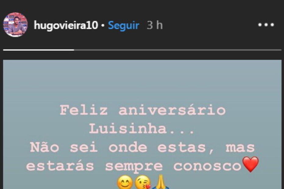 Publicação de Hugo Viera para Luisinha