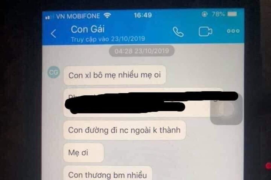 Mensagens enviadas de Tra My para a mãe 