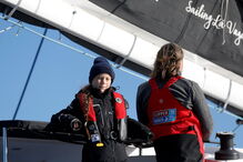 Ativista Greta Thuberg na viagem de barco até Lisboa