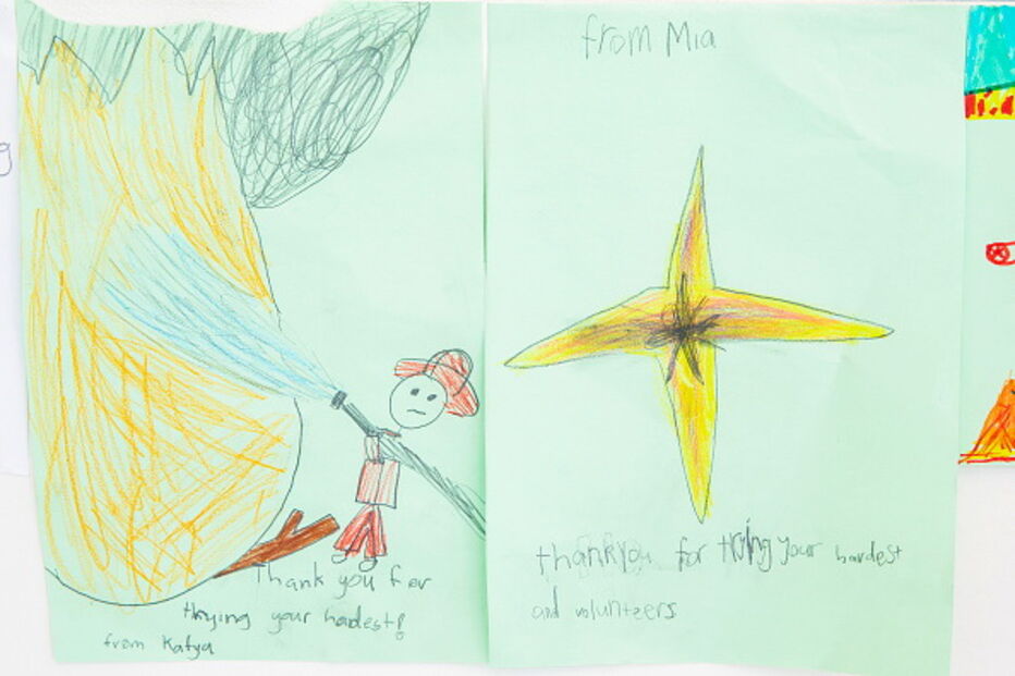 Crianças enviam postais com mensagens para os bombeiros australianos