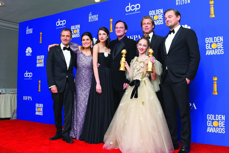 Quentin Tarantino (em cima, ao centro) conquistou três Globos de Ouro, com ‘Era uma Vez em... Hollywood’ 