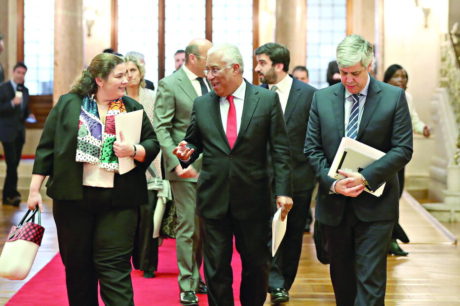 António Costa chegou ao debate com os ministros Alexandra Leitão e Mário Centeno, da Administração Pública e das Finanças