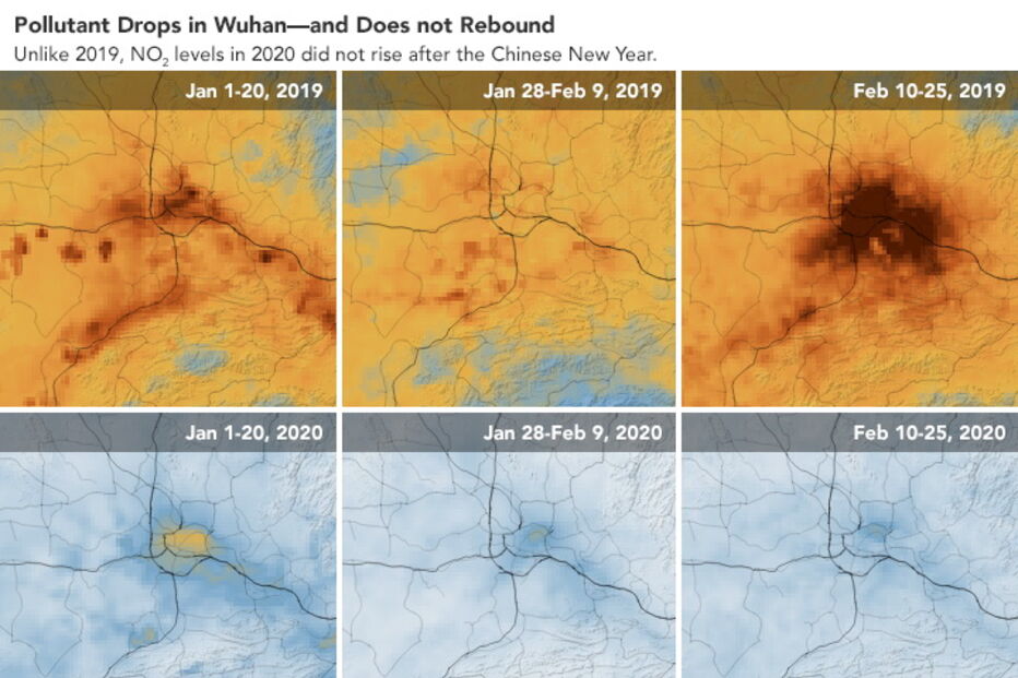 Imagens de satélite da NASA mostram impacto do coronavírus na China