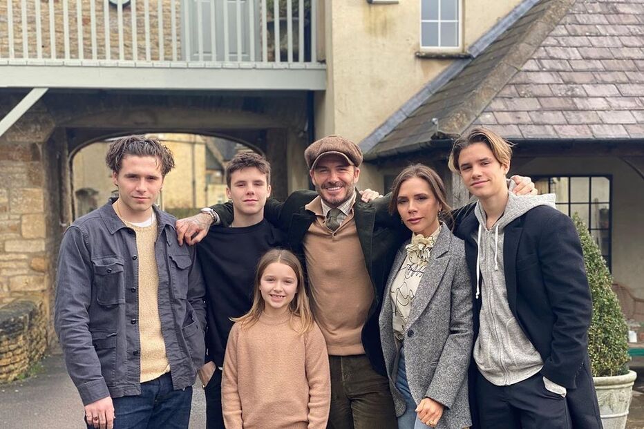 David Beckham com Victoria Beckham e os filhos