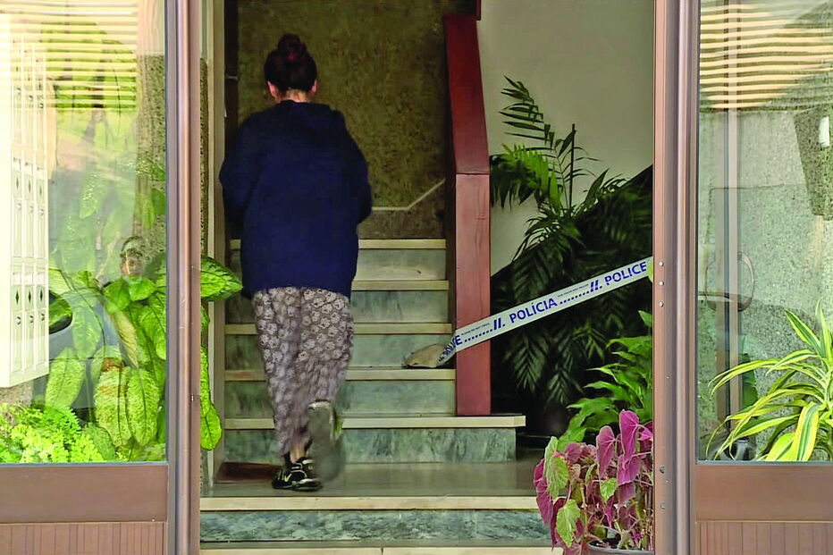 Hall do prédio onde o homem atacou a patrulha da PSP e acabou por ser baleado 